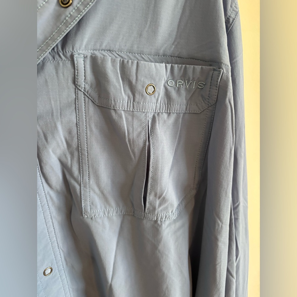 Orvis Light Blue Shirt with Orange Trim - Picture 2 of 4
